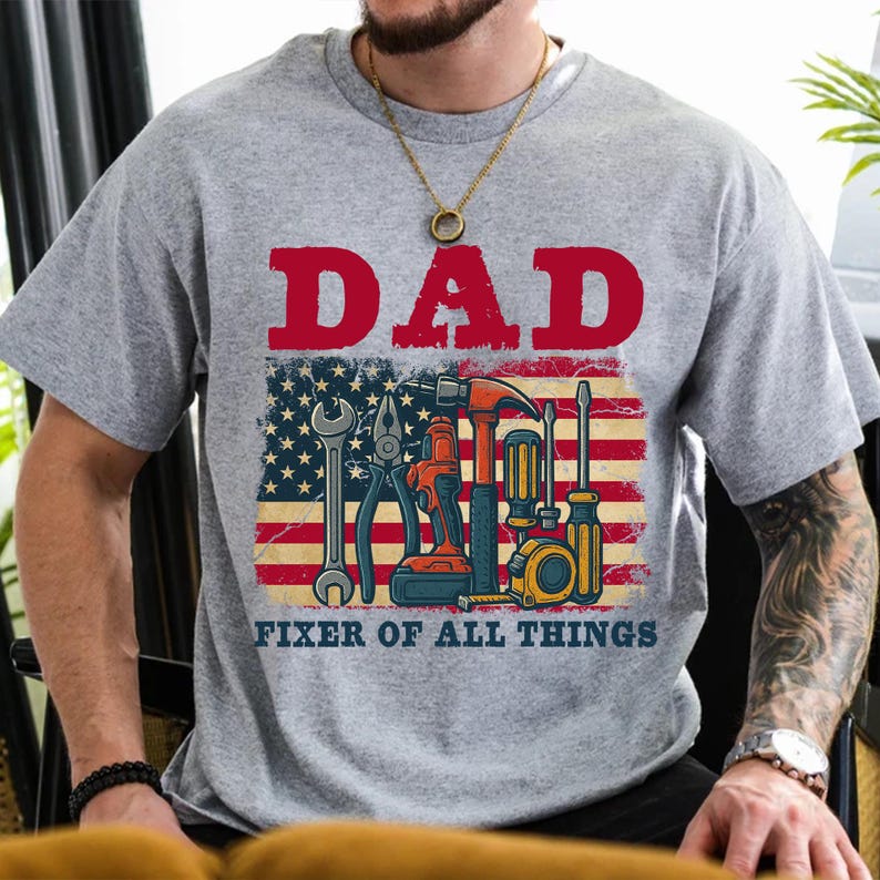 Dad Fixer of All Things PNG, Toolbox American Flag Sublimation, Father’s Day DIY Dad Design, Patriotic Handyman PNG, Printable Shirt image 2