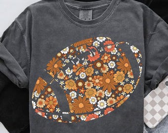 Retro Floral Football Png, Retro Football Sublimation, Fall Boho Game Day Png, Daisy Flower Football Png, Autumn Football Shirt Design