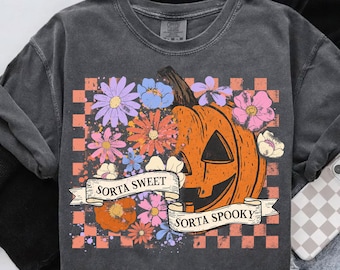 Sorta Sweet Sorta Spooky Png, Cute Floral Pumpkin Halloween Sublimation, Retro Fall Shirt Design, Funny Pumpkin Halloween Digital Download