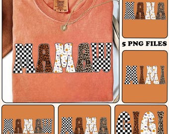 Paquete retro de mamá de otoño png, mamá de leopardo a cuadros png, mamaw nana gigi png, png de Halloween de otoño, png de leopardo de calabaza, png de otoño de moda
