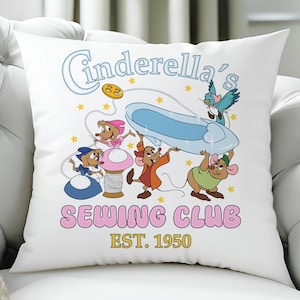 Kussen prinses naaiclub, vintage sprookjeskussen, schattige muizen en handwerken, gezellig interieur, retro esthetisch cadeau voor riolen