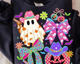 Neon Western Ghost Png, Cowgirl Pumpkin Png, Spooky Bow Png, Halloween Cowboy Png, Preppy Western Spooky Coquette Png, Howdy Cowgirl Png