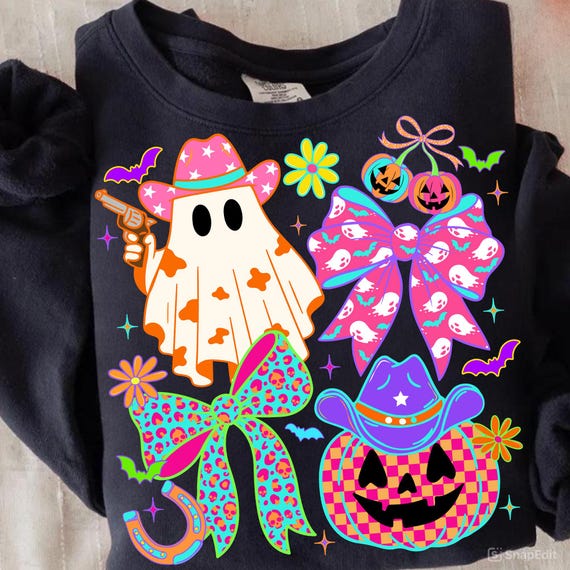 Neon Western Ghost Png, Cowgirl Pumpkin Png, Spooky Bow Png, Halloween Cowboy Png, Preppy Western Spooky Coquette Png, Howdy Cowgirl Png