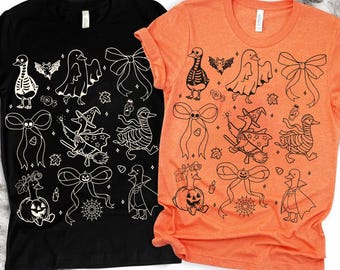 Spooky Goose Line Art Png, Funny Halloween Goose Sublimation, Cute Skeleton Ghost Witch Duck Png, Fall Goose Shirt Design Png