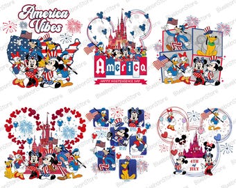 4th Of July Mouse and Friends Png Bundle, Funny Mouse Independence Day Png, Fourth Of July Png,  Cartoon Mouse Png, Family Vaction