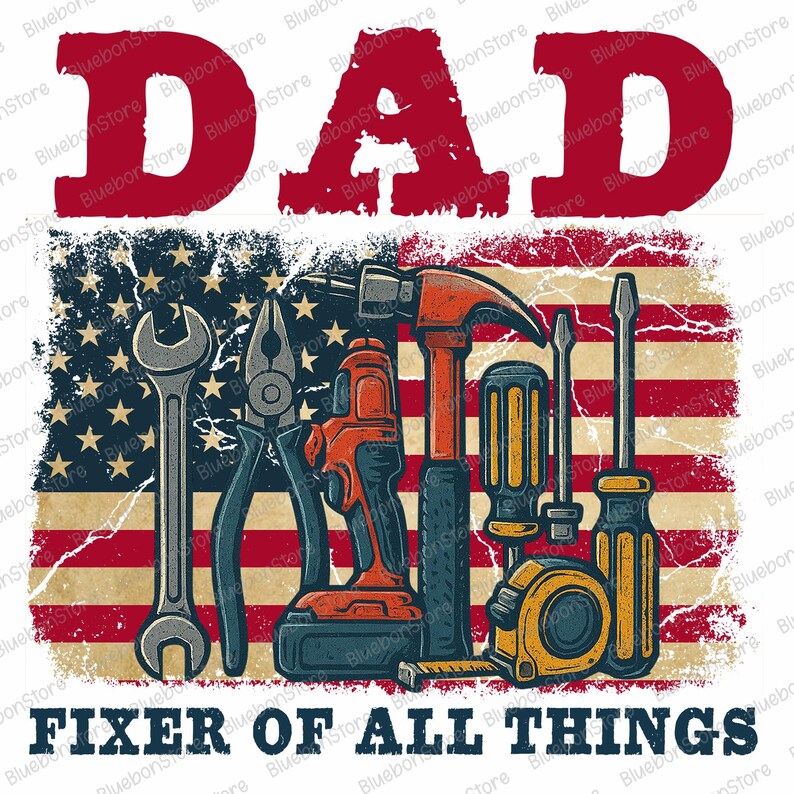 Dad Fixer of All Things PNG, Toolbox American Flag Sublimation, Father’s Day DIY Dad Design, Patriotic Handyman PNG, Printable Shirt image 1