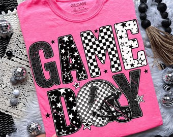 Game Day Png, Black And White Football Png, Star Helmet Sublimation, Sports Shirt Png, Checker Football Design, Grunge Game Day Png