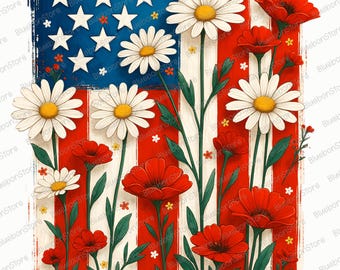 Daisy Flower America Flag Png, USA Flag Png, Patriotic Day Shirt Png, 4th of July Png, USA Flag Sublimation Designs, Independence Day Png