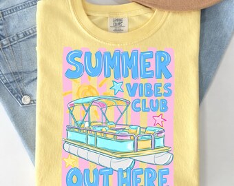 Summer Vibes Club Out Here PNG, Pontoon Boat Sublimation Design, Lake Life Shirt PNG, Retro Summer Digital Download, Pontoon Captain Graphic
