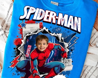 Custom Photo Spider Hero Boy Png, Add Face Superhero Sublimation, Personalized Kid Birthday Shirt PNG, Comic Hero Png