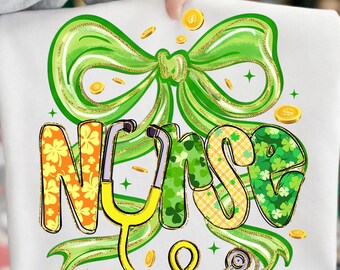 Nurse St Patricks day png, Lucky Nurse Png, Stethoscope Bow Png, Shamrock, Digital Download