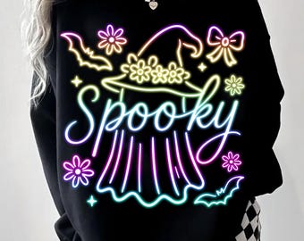 Neon Spooky Ghost Png, Witch Hat Halloween Png, Glow in the Dark Ghost Png, Retro Spooky Png, Neon Halloween Bow Png, Boo Ghost Png