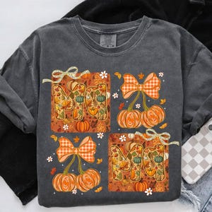 Mamá de otoño (Png), lazo de calabaza (Png), letra floral de otoño (Png), diseño de camiseta de Acción de Gracias (Png), sublimación de otoño (Png)