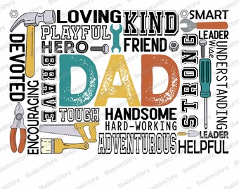 Dad Word Art PNG, Father's Day Sublimation Design, Toolbox Dad Clipart, Retro Dad Quote PNG, Father Tumbler Wrap, Printable Design for Dad