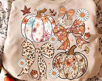 Fall Pumpkin Png, Floral Pumpkin Png, Leopard Bow Sublimation, Cute Autumn Shirt Design, Thanksgiving Png Digital Download