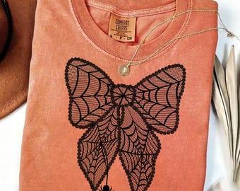 Spider Web Bow Png, Halloween Lace Bow With Spider Png, Gothic Cute Creepy Bow Sublimation, Spooky Coquette PNG For Shirt Design