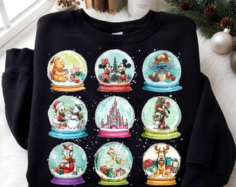 Christmas Snow Globe Collection PNG, Watercolor Holiday Cartoon Friends Sublimation Design, Xmas Grid Graphic PNG