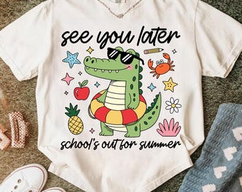 Funny Alligator Summer Svg, School's Out SVG, Cute Crocodile With Float Svg, Vacation Shirt Design, Kids Summer Sublimation Svg