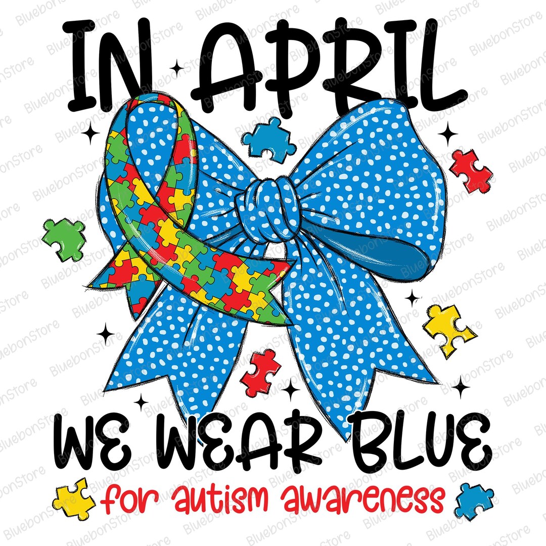 In April We Wear Blue Png, Autism Awareness Png, Puzzle Ribbon Png ...