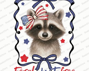 Feral But Free Png, Funny Raccoon Png, Feral Coquette Bow Png, Patriotic Day Png, 4th of July Png, USA Sublimation Designs, Independence Day