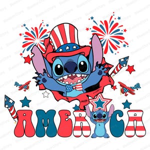 America Png, Alieno Blu 4 Luglio Png, Cartone Animato Rosso Bianco Blu Png, Sublimazione Patriottica, Giorno dell'Indipendenza Png, Maglietta con Fuochi d'Artificio USA