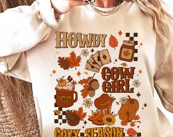 Howdy Cowgirl Fall Png, Cozy Season Autumn Sublimation Design, Pumpkin Spice Western Shirt Png, Cute Fall Png For Sublimation, Cowgirl Png