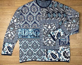 Kenzo Homme Sweater XL 90s Vintage Floral Tapestry Knit Cotton Rare Blue Gray