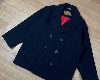 Vintage Schott NYC Wool Peacoat: 90's Double Breasted Military Jacket (L)