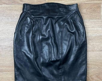 Jean Claude Jitrois Leather Skirt FR 38 Womens S Black Vintage Made in France