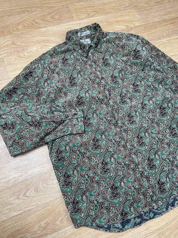 Paul Smith, Paul Smith Sportswear Green Paisley Corduroy Button-down Shirt Vintage 90s Men’s 3 L XL