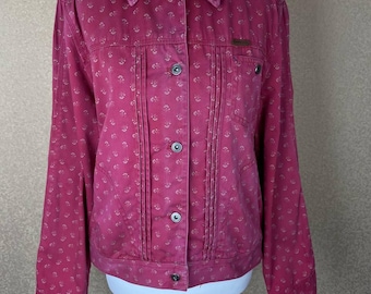 Vintage Late 90s / Y2K Lauren Ralph Lauren Glen Canyon Pink Floral Denim Jacket Womens M