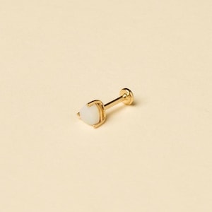 14K Solid Yellow Gold Heart Opal Piercing