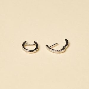 18K Solid White Gold Huggie Diamond Earring