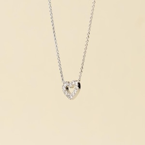 18K Solid White Gold Heart Fixed Diamond Pendant
