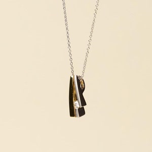 18K Solid White and Yellow Gold Tension Diamond Pendant