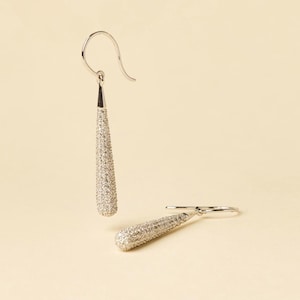 18K Solid White Gold Pavé Diamond Earring