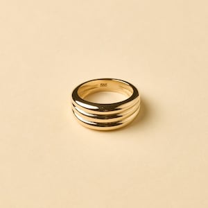 14K Solid Yellow Gold Modern Three Camber Ring