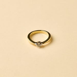 18K Solid White and Yellow Gold Solitaire Diamond Ring