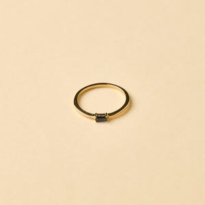 14K Solid Yellow Gold Baguette Sapphire Diamond Ring