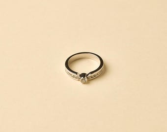 18K Solid White Gold Bezel Diamond Ring