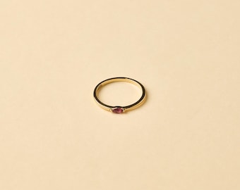 14K Solid Yellow Gold Marquise Ruby Ring