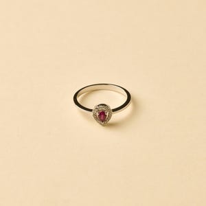 18K Solid White Gold Pear Ruby Diamond Ring