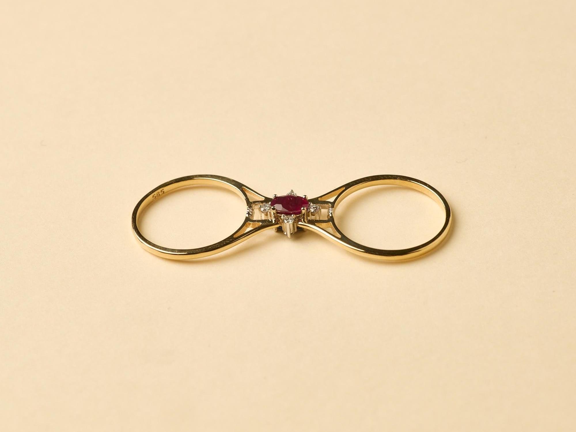 14K Gold Reversible Gemstone Ring: Ruby, Sapphire, Emerald & Diamond