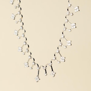 18K Solid White Gold Floral Diamond Necklace
