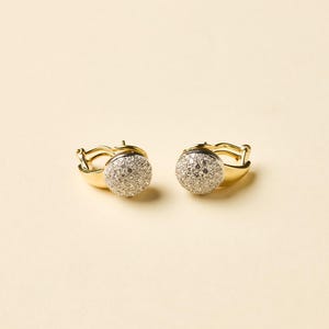18K Solid White and Yellow Gold Diamond Earring
