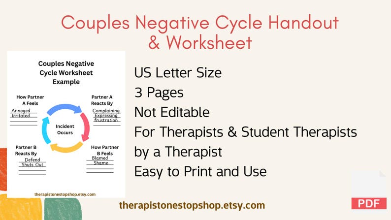 Couples Negative Cycle Handout & Worksheet - Etsy