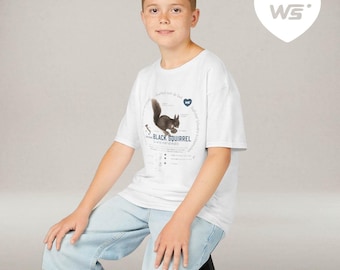Scoiattolo nero calabrese , Maglietta per bambini unisex con acquerello scoiattolo, Maglietta educativa  con anatomia animali