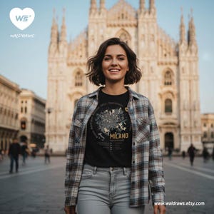 Maglietta vintage con mappa di Milano,  College Style T-Shirt | Etimologia del nome e frase celebre