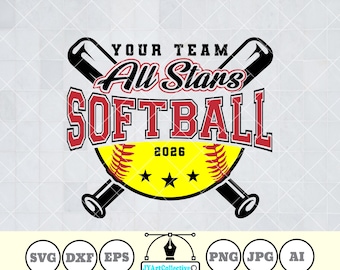 Plantilla SVG del equipo All Stars de sóftbol / Diseño de camiseta DIY (png, eps, dxf)