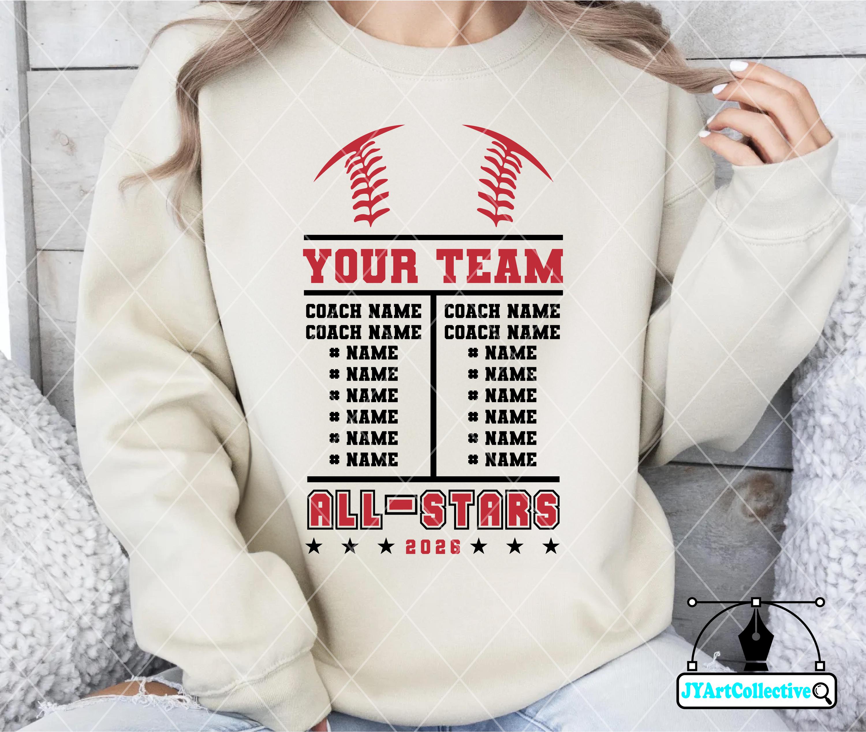 Personalized Baseball Roster SVG | All Stars Team Design (png, Dxf, Eps ...